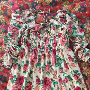 For Love And Lemons Floral Maxi Dress - Pink and Green